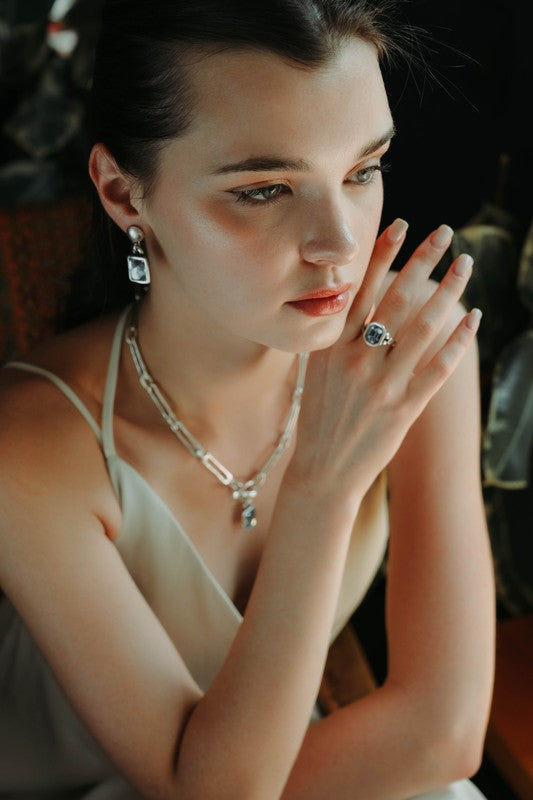 Adjustable Swarovski crystal 925 Silver plating ring