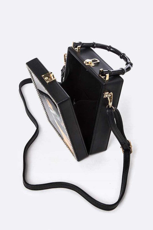 Glasses Lady Bamboo Handle Box Clutch Swing Bag