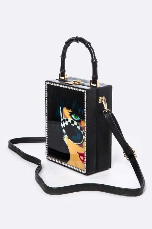 Glasses Lady Bamboo Handle Box Clutch Swing Bag