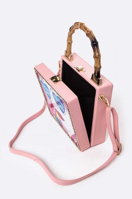 Sunglasses Lady Bamboo Handle Box Clutch Swing Bag