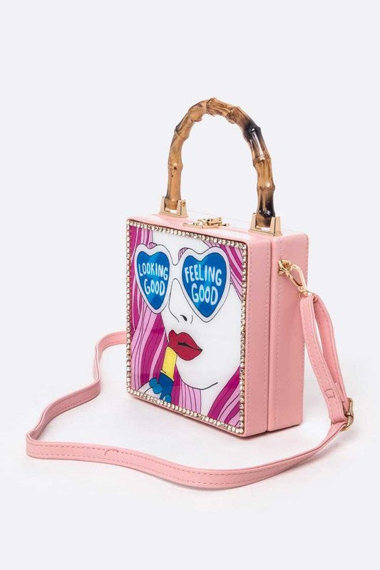 Sunglasses Lady Bamboo Handle Box Clutch Swing Bag