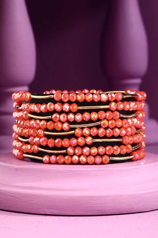 Stackable Glass Bead & Metal Bracelet