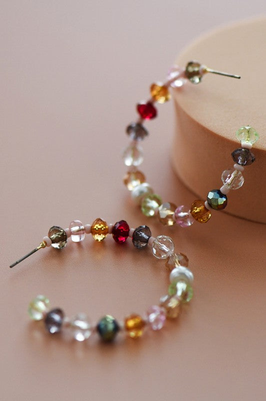 Colorful Crystal Beaded Wire Hoop Earrings