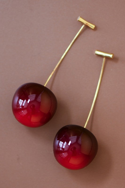 3d Red Cherry Drop Earrings