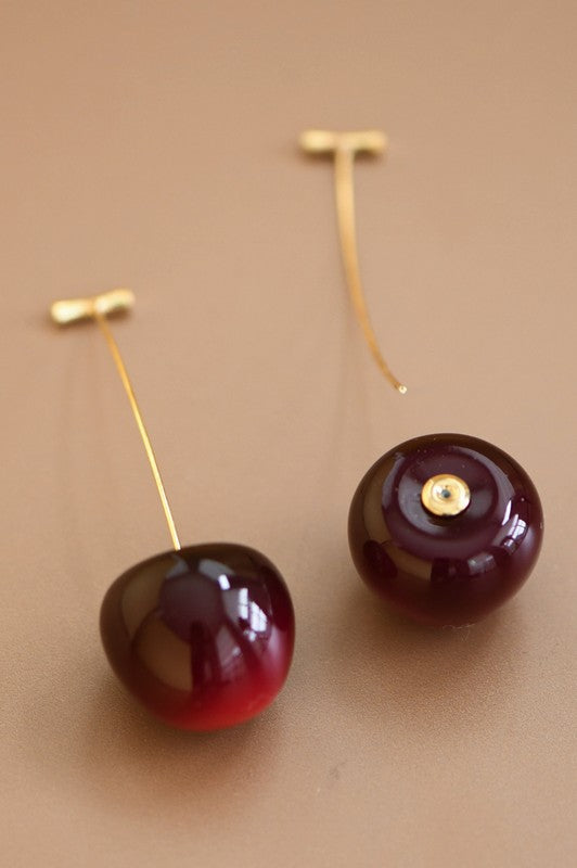 3d Red Cherry Drop Earrings
