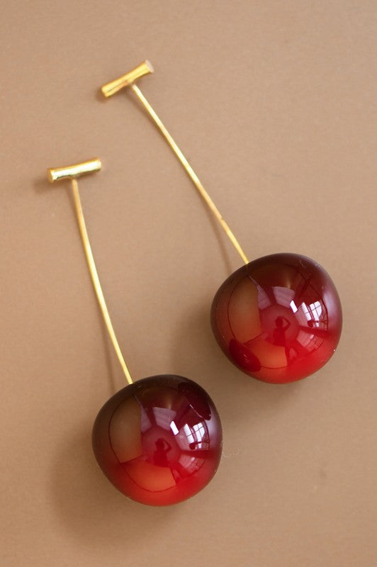 3d Red Cherry Drop Earrings