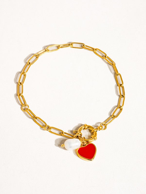 Heart Pearl Chain Bracelet