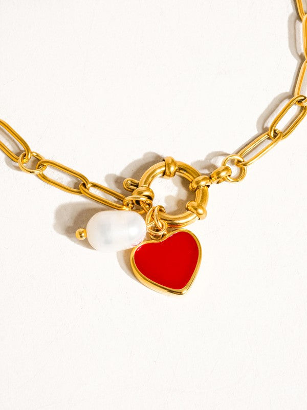 Heart Pearl Chain Bracelet