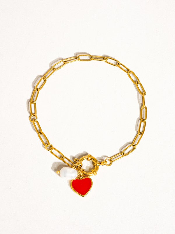 Heart Pearl Chain Bracelet