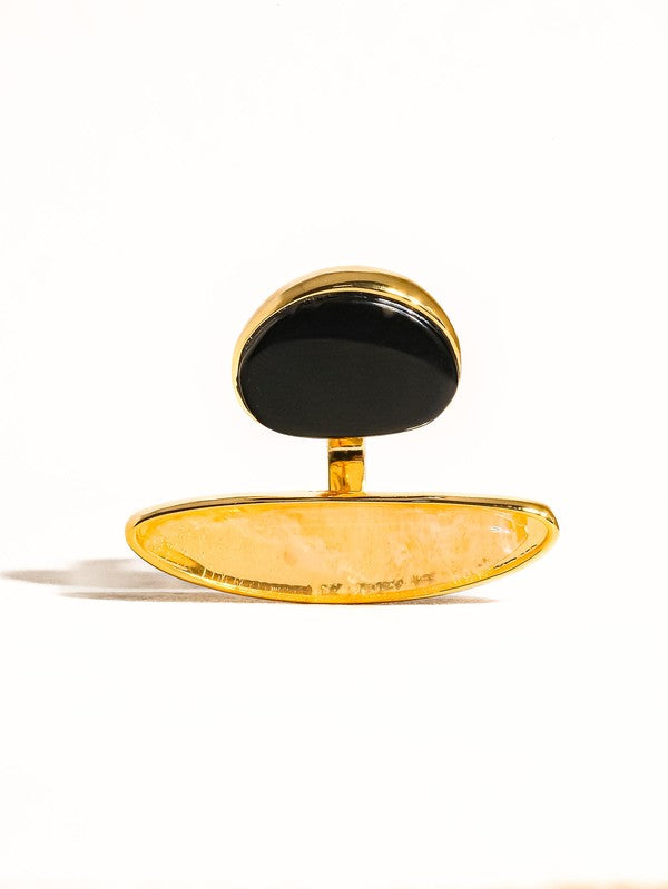 18k Gold Vintage Black Agate Stone Ring