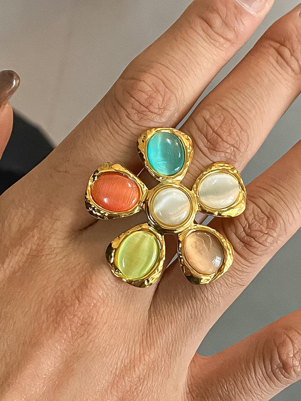 Vintage Stone Floral Ring