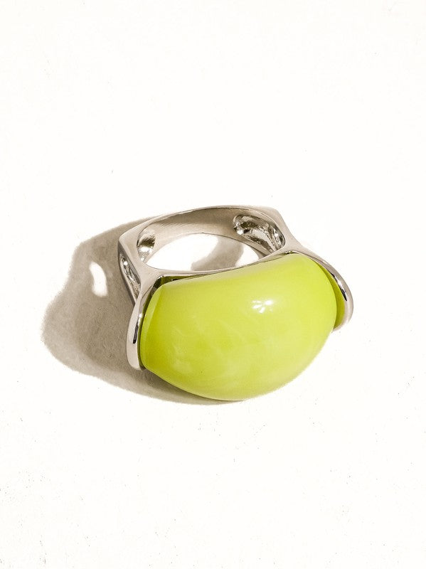 Platinum Green Jade Statement Ring