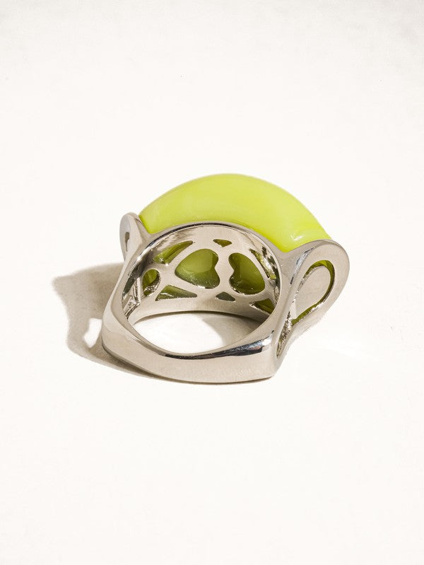 Platinum Green Jade Statement Ring