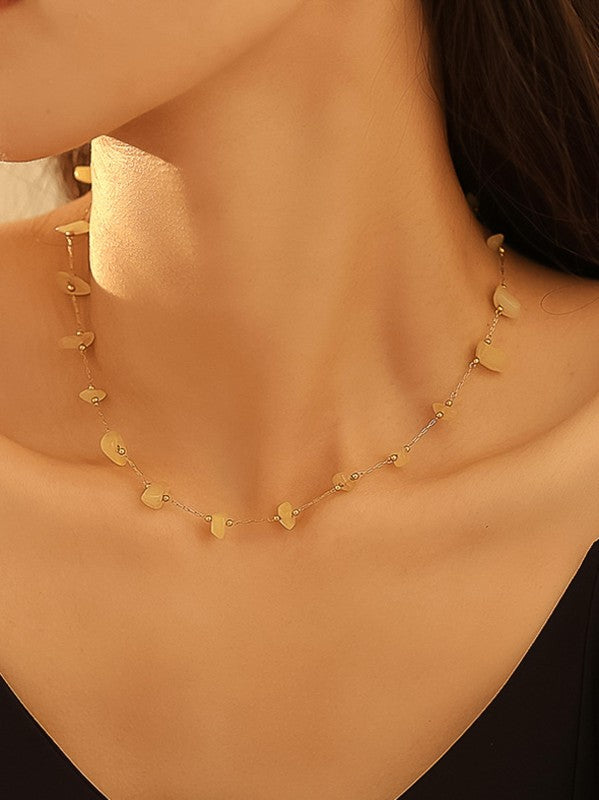 18k Gold Non-tarnish Crushed Stone Necklace