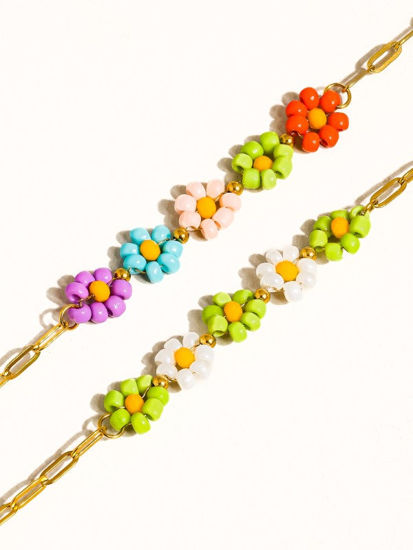 18k Gold Non-tarnish Beaded Daisy Chain Bracelet