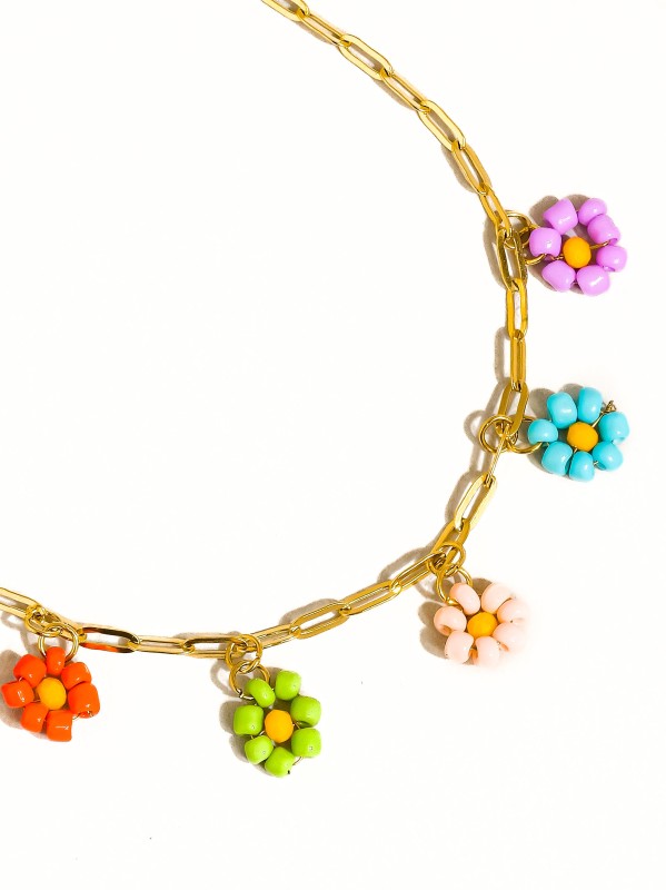 18k Gold Non-tarnish Beaded Daisy Chain Necklace