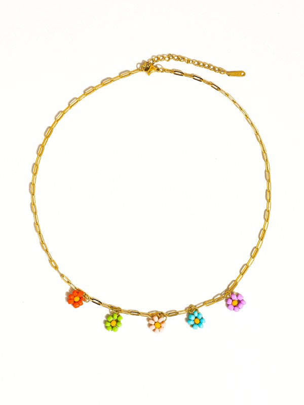 18k Gold Non-tarnish Beaded Daisy Chain Necklace