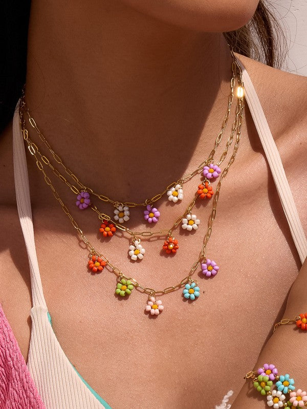 18k Gold Non-tarnish Beaded Daisy Chain Necklace