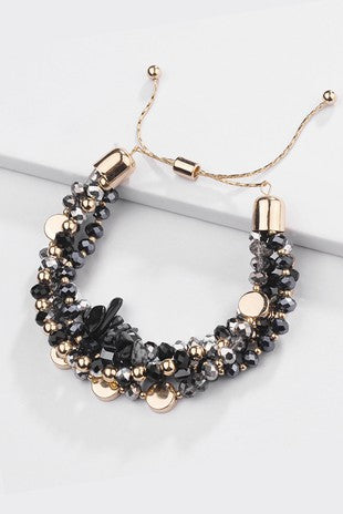 Black Natural Stone And Crystal Beaded Bracelet
