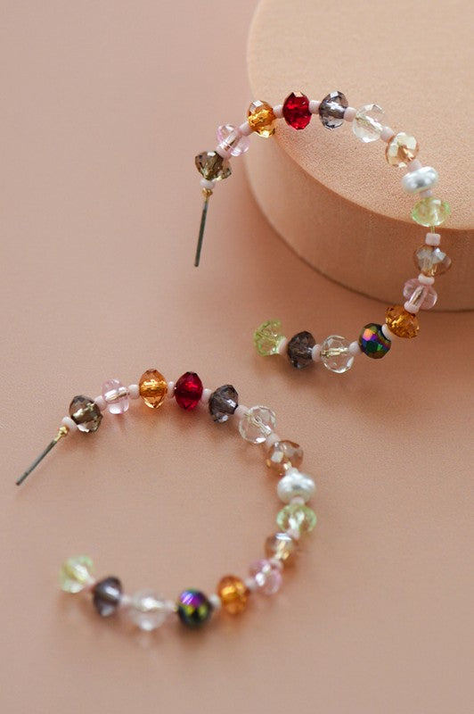 Colorful Crystal Beaded Wire Hoop Earrings
