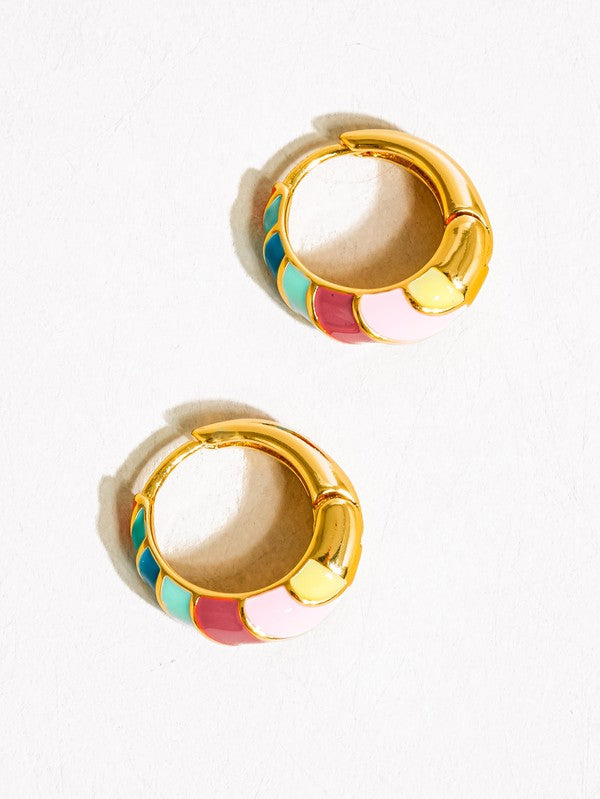 18k Gold Colorful Striped Hoop Earring