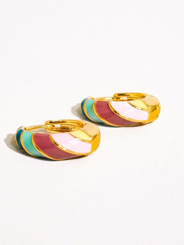 18k Gold Colorful Striped Hoop Earring