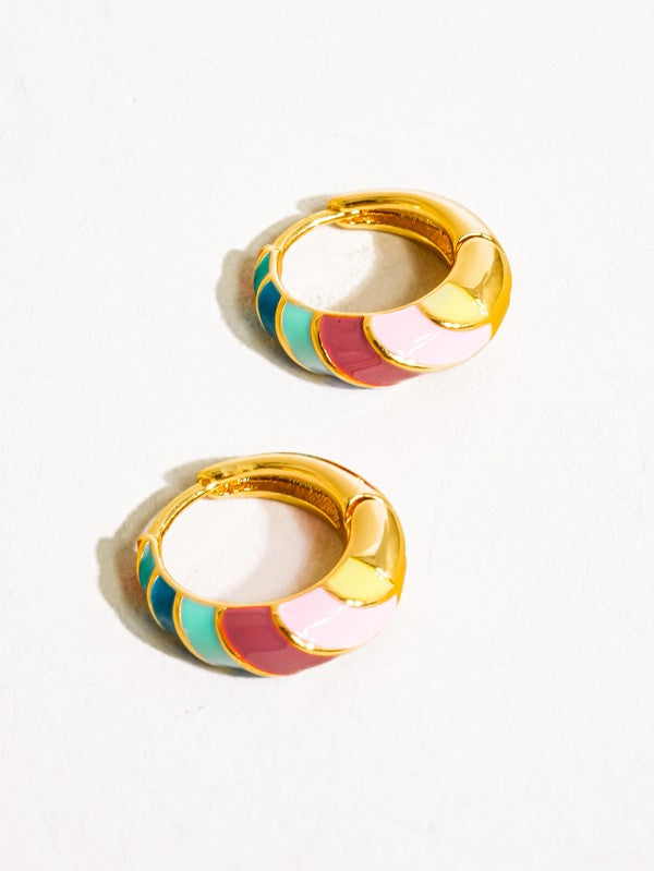 18k Gold Colorful Striped Hoop Earring