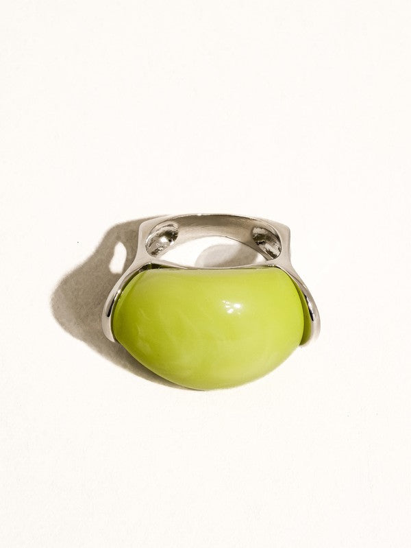 Platinum Green Jade Statement Ring