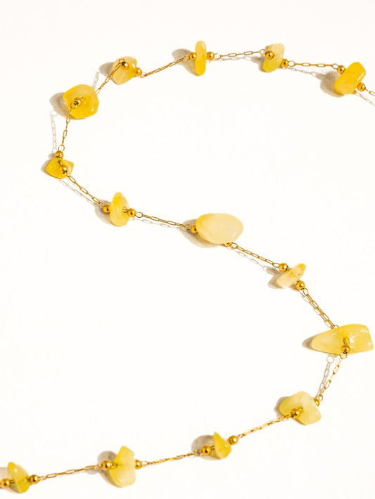 18k Gold Non-tarnish Crushed Stone Necklace