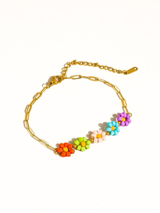 18k Gold Non-tarnish Beaded Daisy Chain Bracelet
