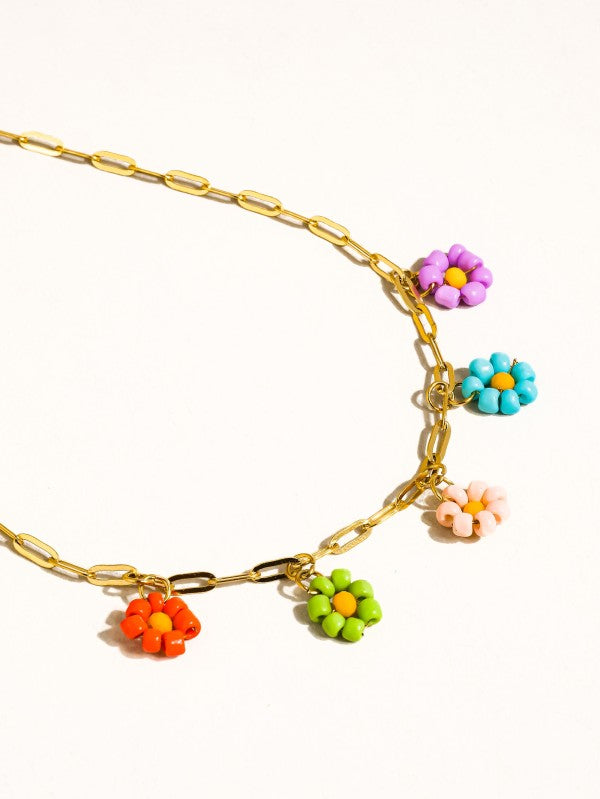 18k Gold Non-tarnish Beaded Daisy Chain Necklace