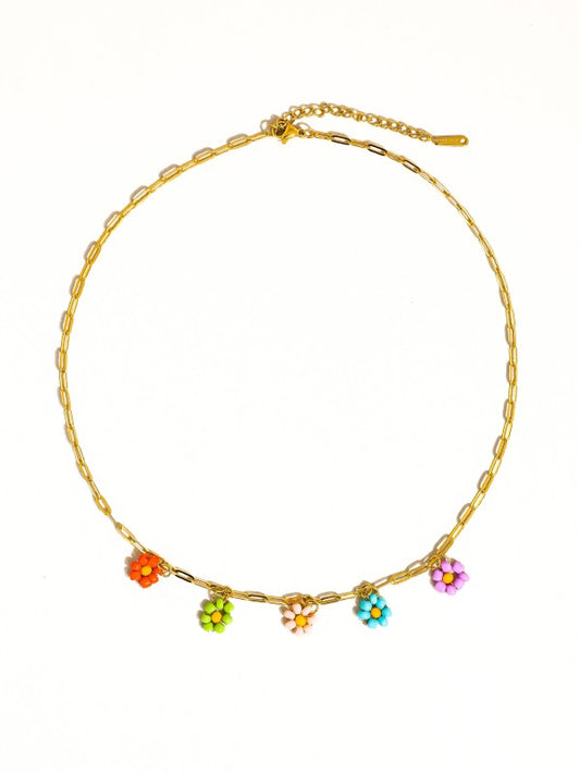 18k Gold Non-tarnish Beaded Daisy Chain Necklace